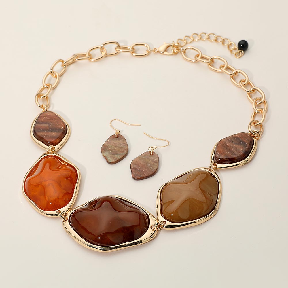 Madeline Love Brown Chunky Bold Resin Pebble Plate Link Statement Necklace - Necklaces