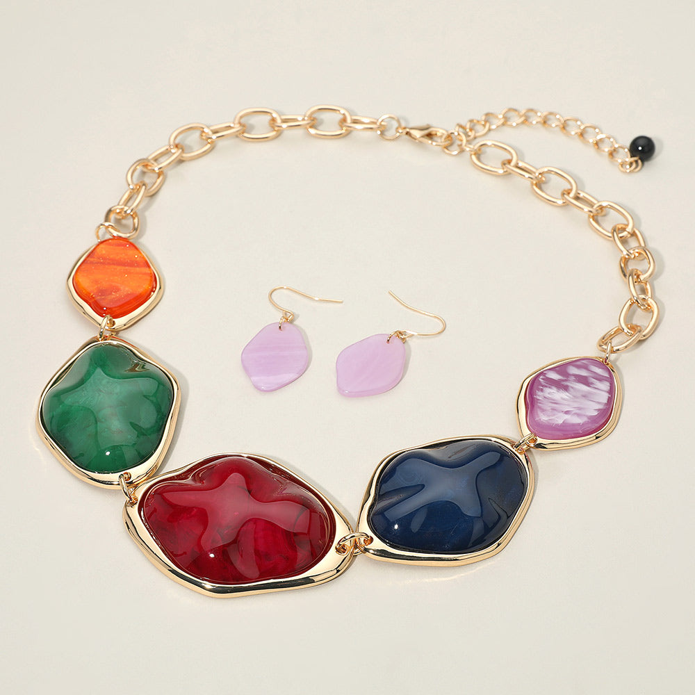Madeline Love Multi Chunky Bold Resin Pebble Plate Link Statement Necklace - Necklaces