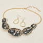 Madeline Love Black, Gold Abstract Gemstone Embellished Enamel Oval Plate Link Statement Necklace - Necklaces