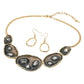 Madeline Love Black, Gold Abstract Gemstone Embellished Enamel Oval Plate Link Statement Necklace - Necklaces - desc