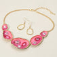 Madeline Love Fuchsia, Gold Abstract Gemstone Embellished Enamel Oval Plate Link Statement Necklace - Necklaces