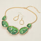 Madeline Love Gold, Green Abstract Gemstone Embellished Enamel Oval Plate Link Statement Necklace - Necklaces