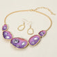 Madeline Love Gold, Purple Abstract Gemstone Embellished Enamel Oval Plate Link Statement Necklace - Necklaces