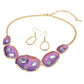 Madeline Love Gold, Purple Abstract Gemstone Embellished Enamel Oval Plate Link Statement Necklace - Necklaces - desc