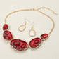 Madeline Love Gold, Red Abstract Gemstone Embellished Enamel Oval Plate Link Statement Necklace - Necklaces