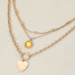 Madeline Love Brown, Light, Worn Gold Heart Charm Round Stone Pendant Accent Layered Necklace - Necklaces - desc