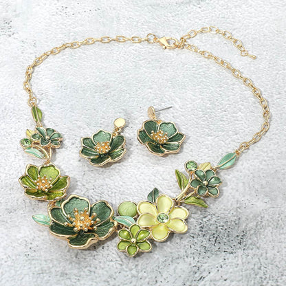 Madeline Love Gold, Green Floral Link Statement Necklace - Necklaces