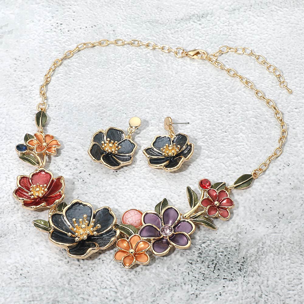 Madeline Love Gold, Multi Floral Link Statement Necklace - Necklaces