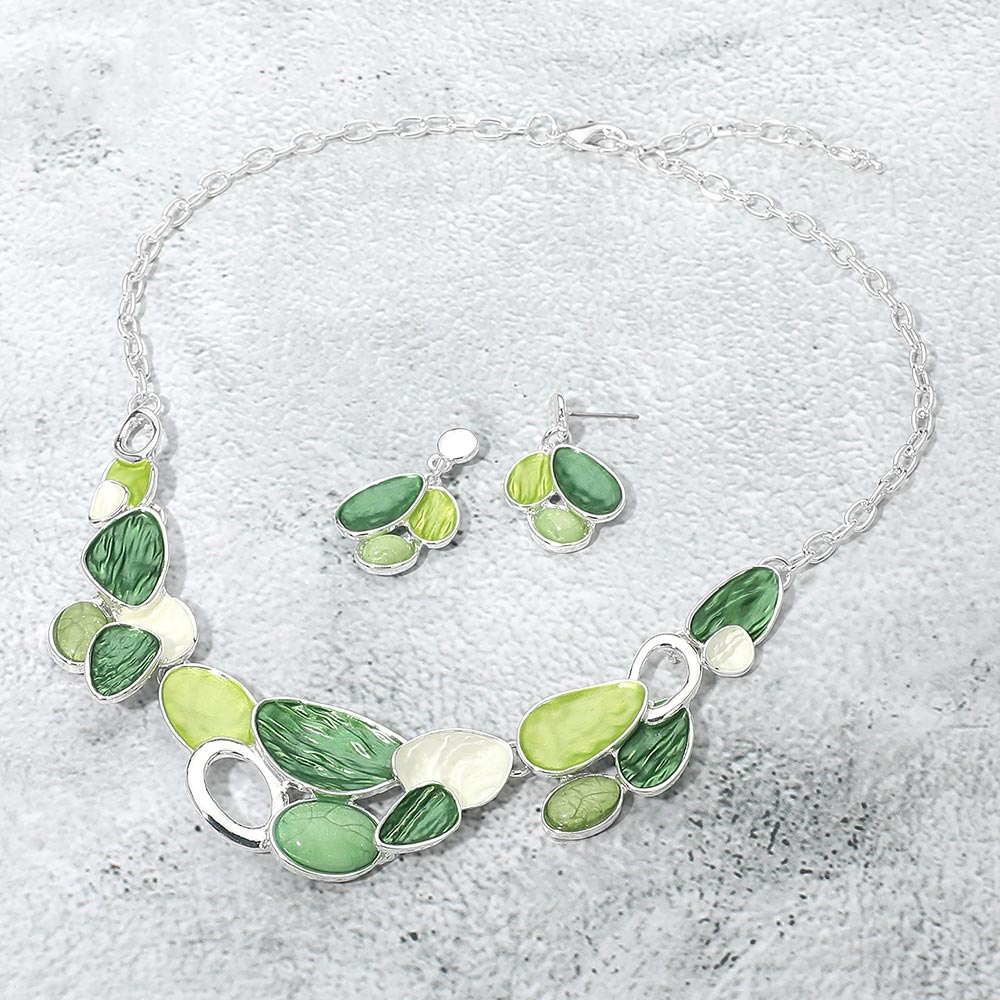 Madeline Love Green, Silver Organic Shape Link Statement Necklace - Necklaces