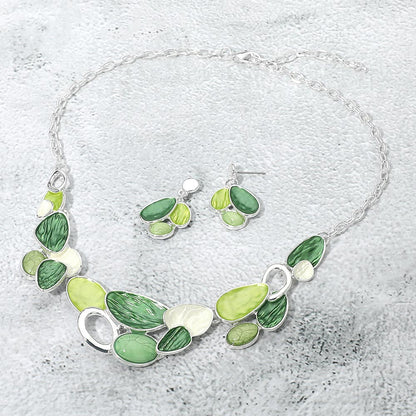Madeline Love Green, Silver Organic Shape Link Statement Necklace - Necklaces