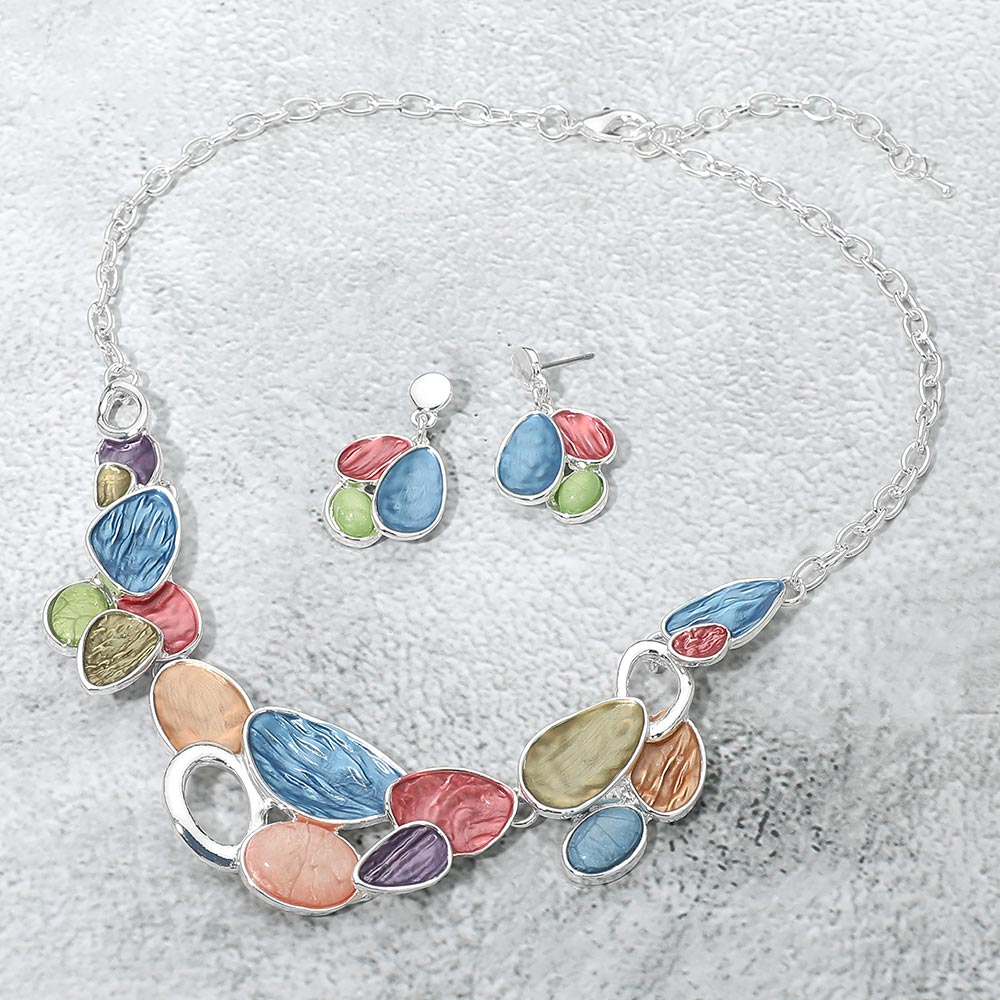 Madeline Love Multi, Silver Organic Shape Link Statement Necklace - Necklaces