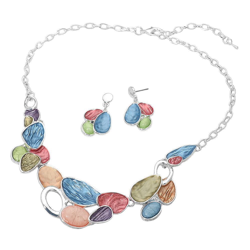 Madeline Love Multi, Silver Organic Shape Link Statement Necklace - Necklaces - desc
