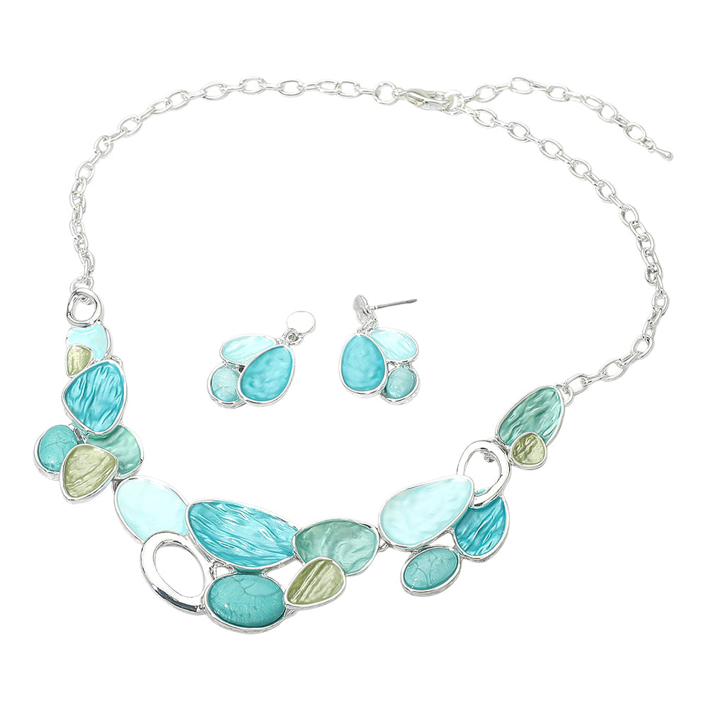 Madeline Love Silver, Teal Organic Shape Link Statement Necklace - Necklaces - extra