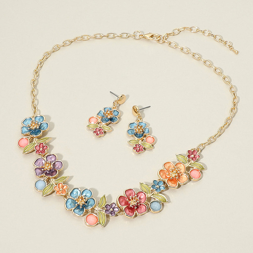Madeline Love Gold, Multi Floral Link Statement Necklace