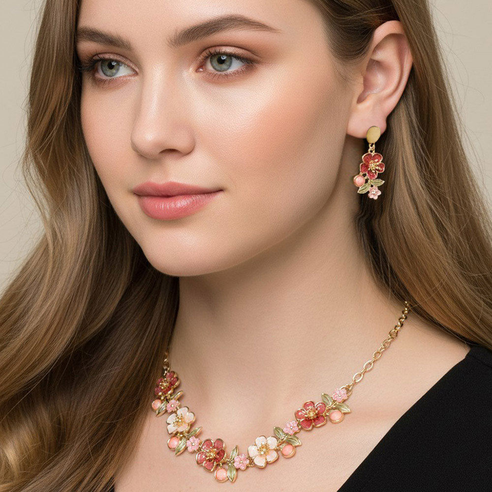 Madeline Love Gold, Pink Floral Link Statement Necklace