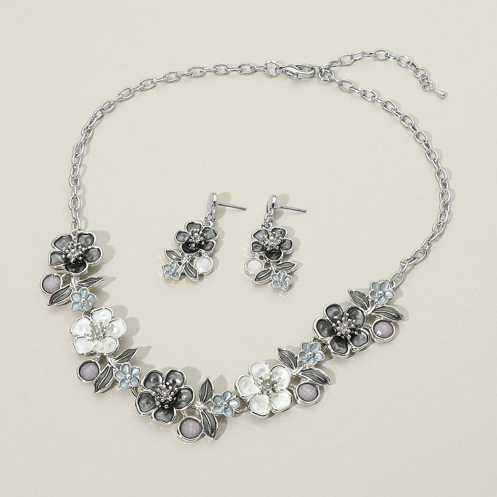Madeline Love Black, Silver Floral Link Statement Necklace