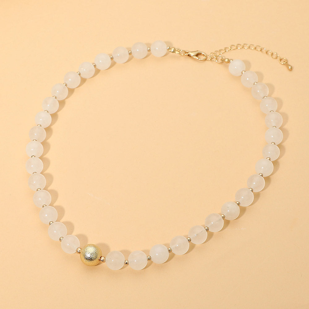 Madeline Love Gold, Opal, White Semi Precious Stone Beaded Necklace