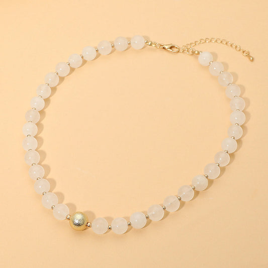 Madeline Love Gold, Opal, White Semi Precious Stone Beaded Necklace