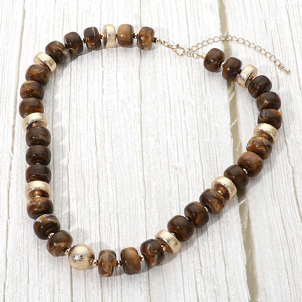 Madeline Love Brown, Gold Bold Chunky Beaded Statement Necklace