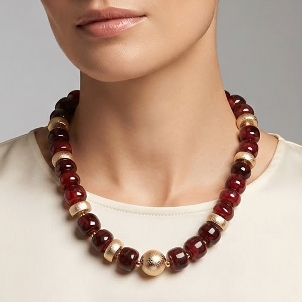 Madeline Love Burgundy, Gold Bold Chunky Beaded Statement Necklace