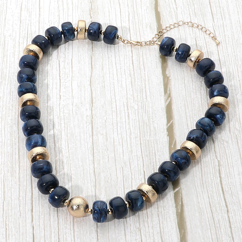 Madeline Love Gold, Navy Bold Chunky Beaded Statement Necklace