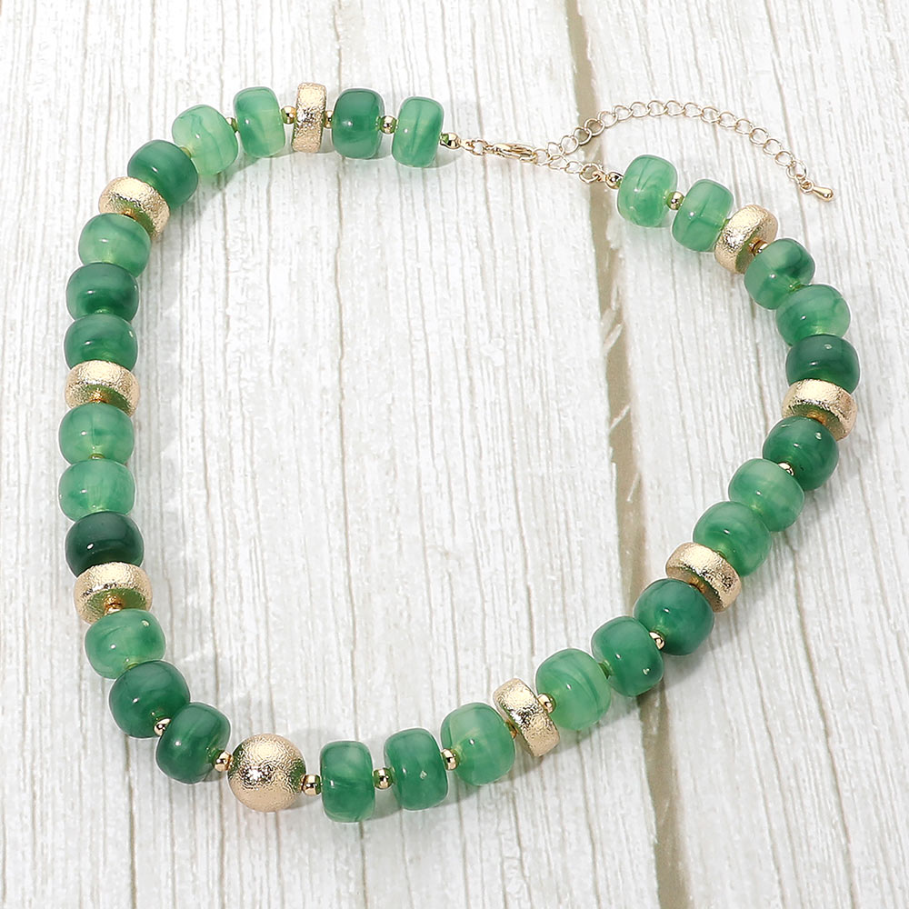 Madeline Love Gold, Olive Green Bold Chunky Beaded Statement Necklace