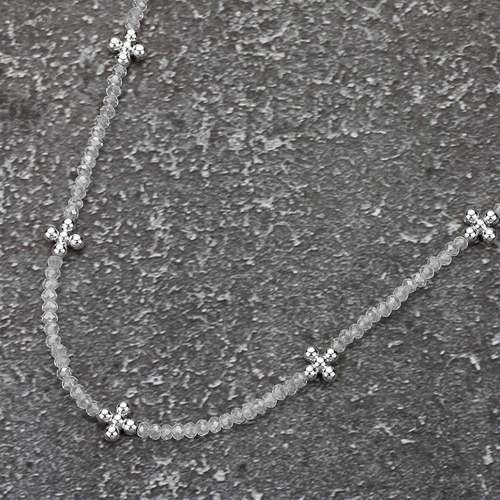 Madeline Love Rhodium Metal Bubble Flower Pointed Faceted Beaded Necklace - Necklaces
