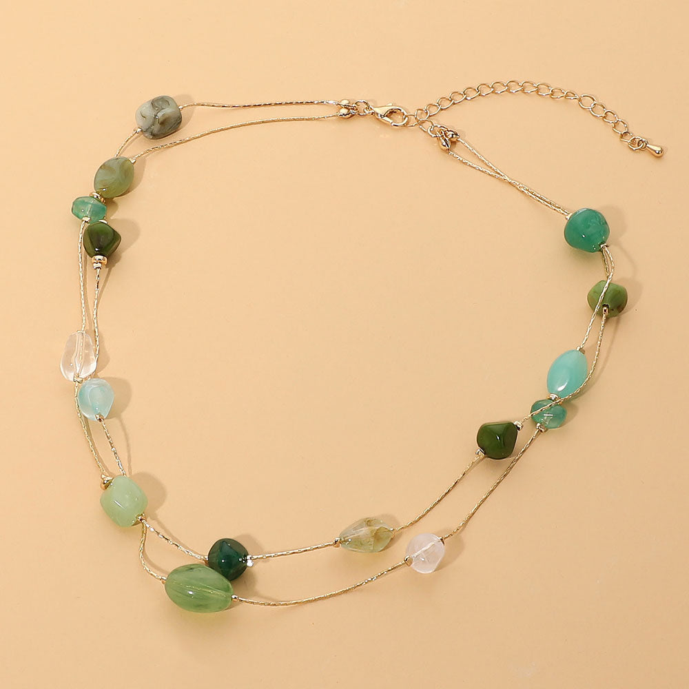Madeline Love Gold, Green Double Strand Beaded Necklace