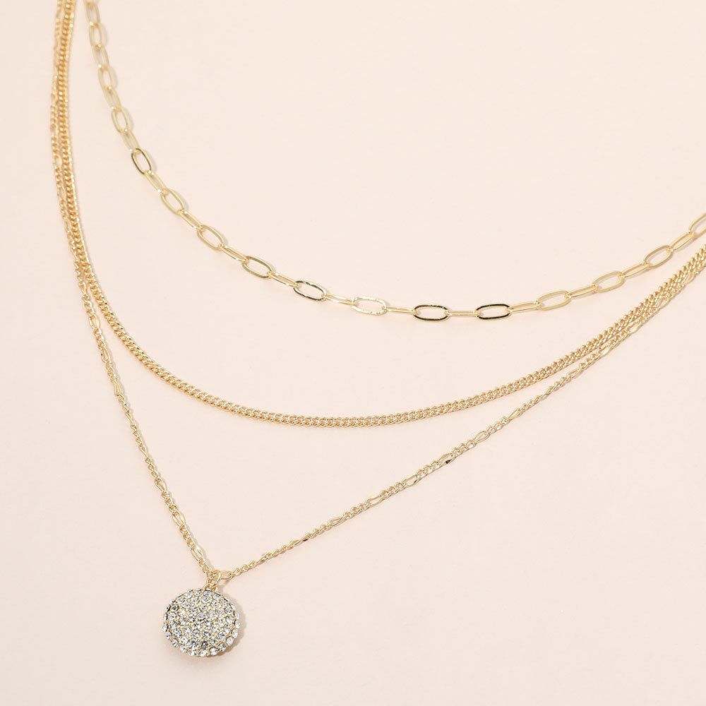 Madeline Love Clear, Gold Dainty Sparkling Dics Charm Accent Layered Chain Necklace