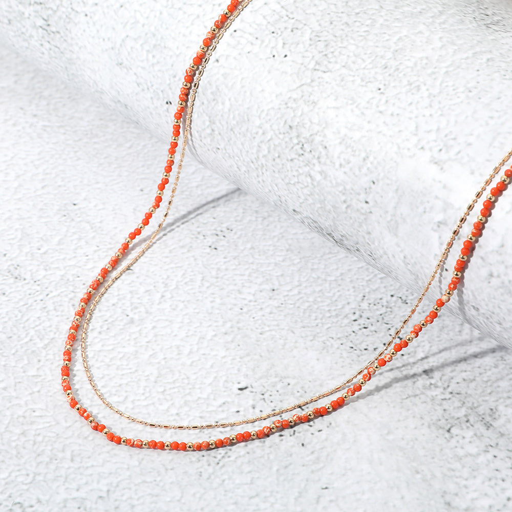 Madeline Love Orange Ball Beaded Metal Chai Layered Necklace