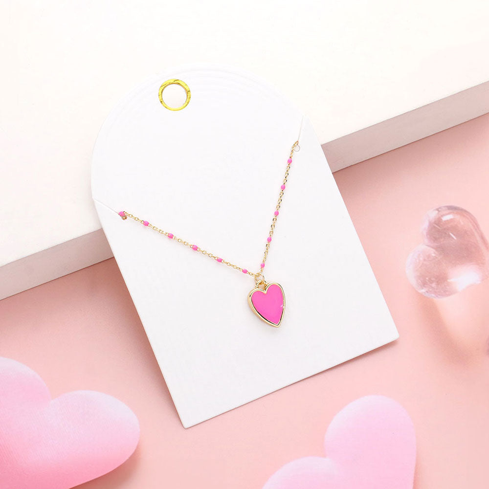 Enamel Heart Pendant Satellite Chain Necklace