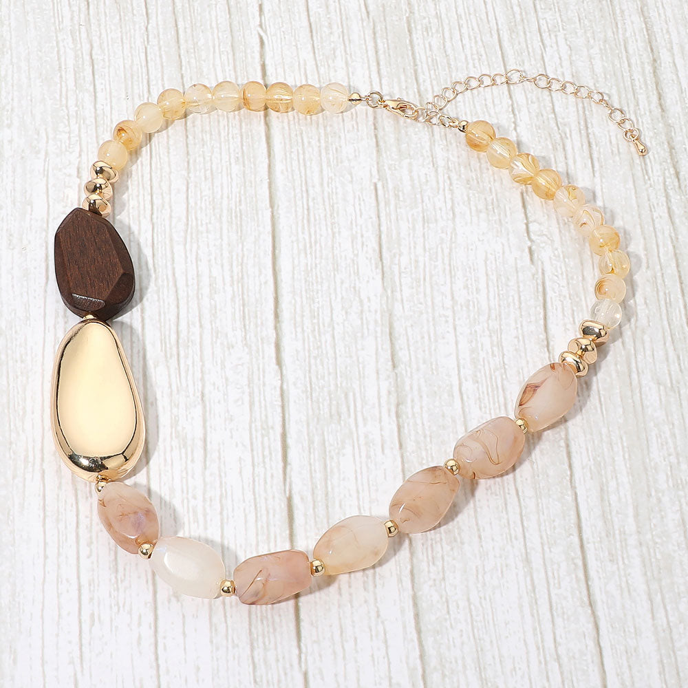 Madeline Love Gold, Ivory Boho Asymmetric Chunky Beaded Statement Necklace