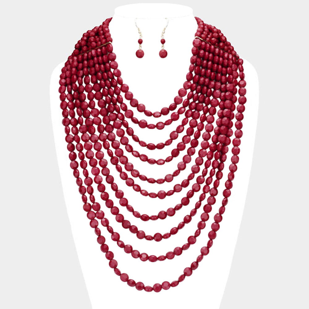 Madeline Love Burgundy Multi Strand Faceted Beaded  Necklace - Necklaces