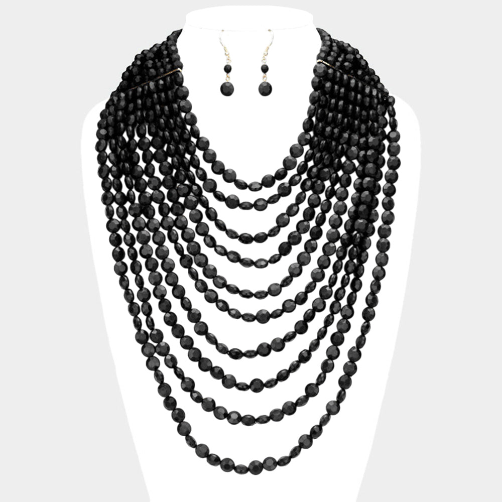 Madeline Love Black Multi Strand Faceted Beaded  Necklace - Necklaces