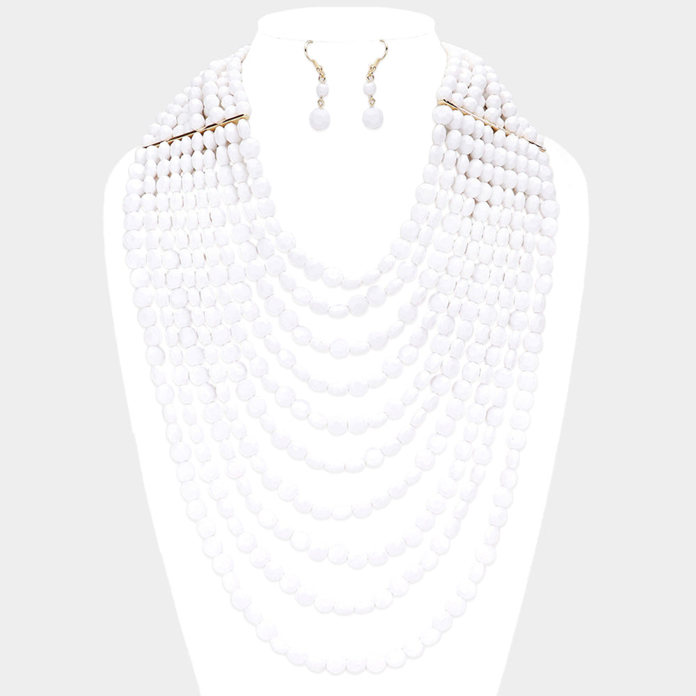 Madeline Love White Multi Strand Faceted Beaded  Necklace - Necklaces