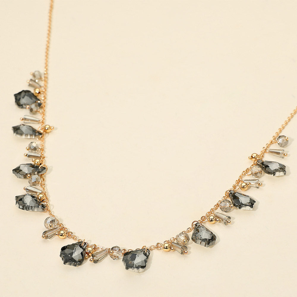 Madeline Love Hematite Faceted Bead Charm Station Necklace