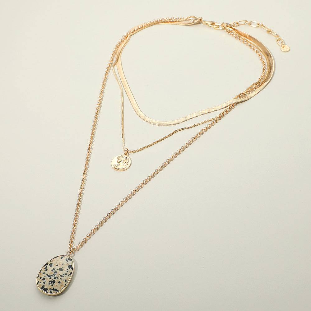Madeline Love Black, Gold, White Stone Pendant Triple Layered Chain Necklace - Necklaces