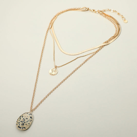 Madeline Love Black, Gold, White Stone Pendant Triple Layered Chain Necklace - Necklaces