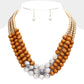 Pink Worn Gold Wood Beaded Triple Layered Necklace