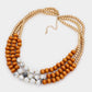 Howlite Worn Gold Wood Beaded Triple Layered Necklace