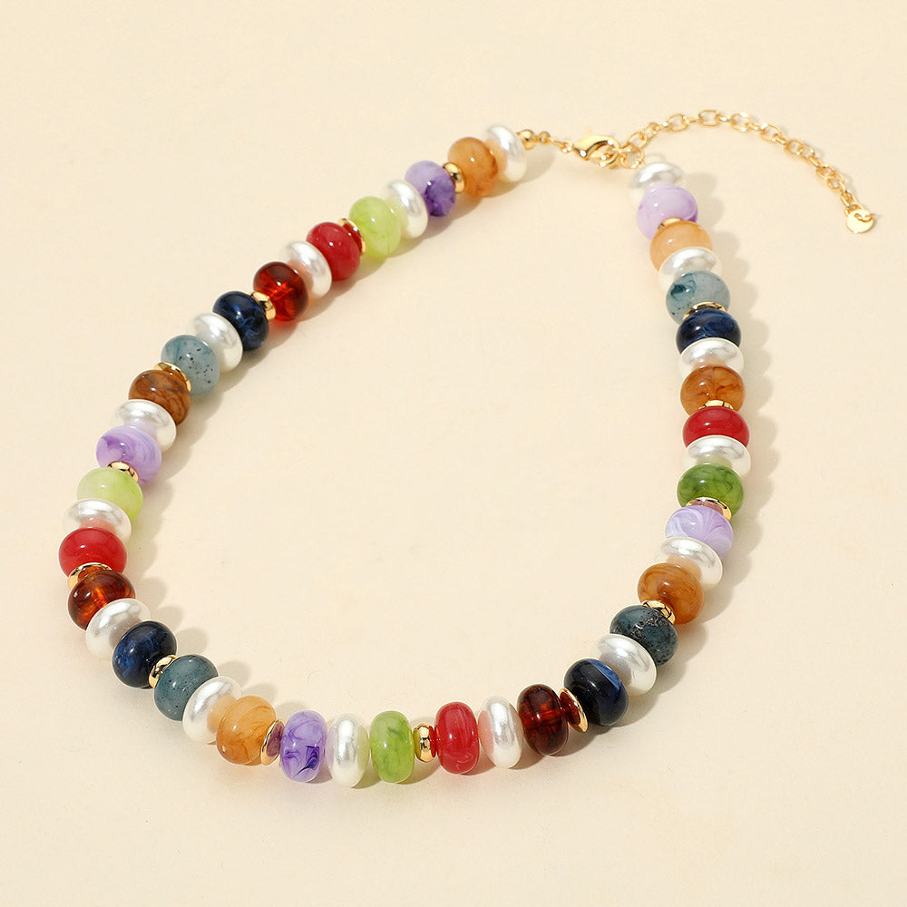Madeline Love Dark, Gold, Multi Chunky Marbled Beads Pearl Beaded Statement Necklace - Necklaces