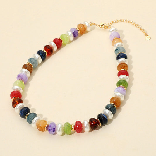 Madeline Love Dark, Gold, Multi Chunky Marbled Beads Pearl Beaded Statement Necklace - Necklaces