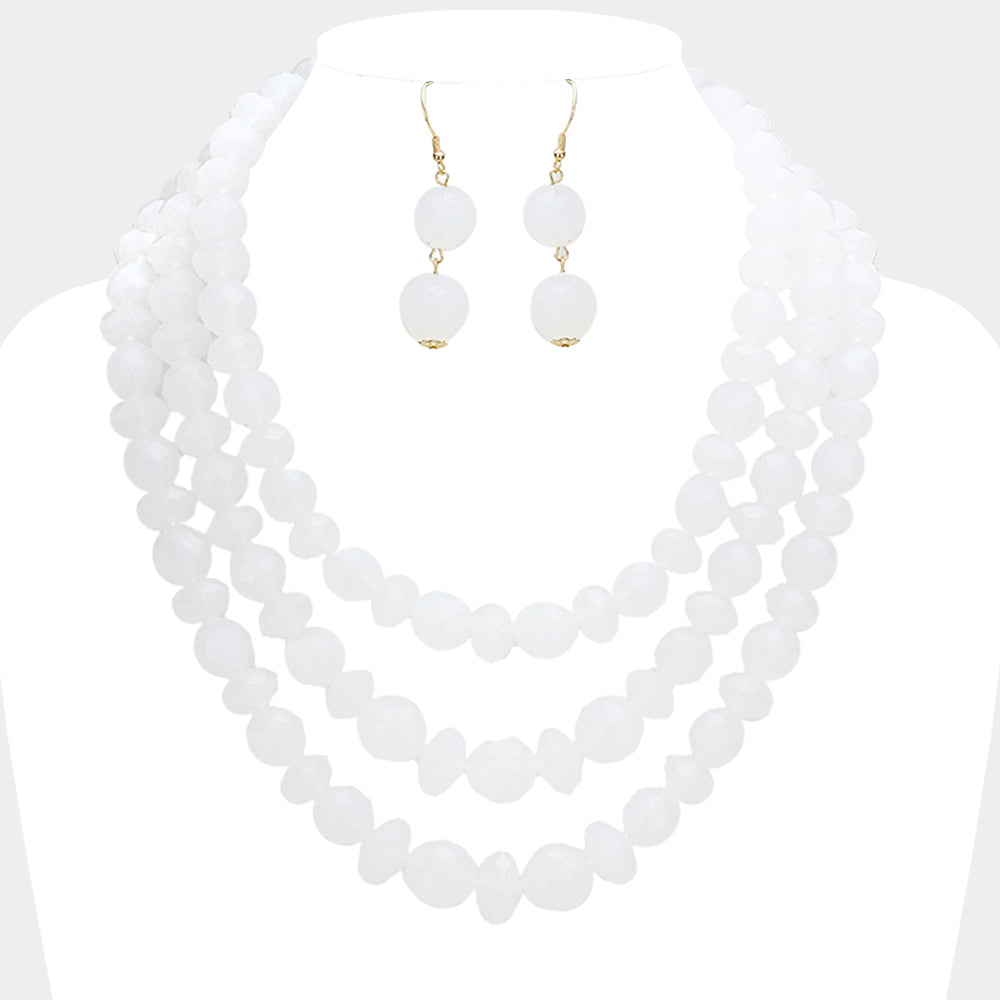 Madeline Love Clear Triple Strand Beaded Bib Necklace - Necklaces