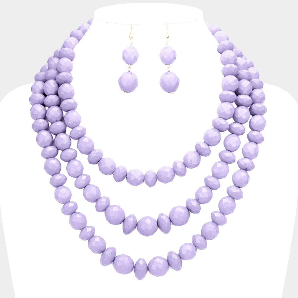 Madeline Love Lavender Triple Strand Beaded Bib Necklace - Necklaces