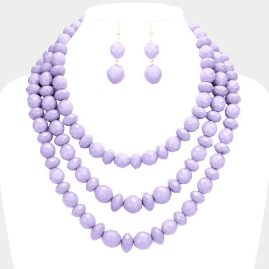 Madeline Love Lavender Triple Strand Beaded Bib Necklace - Necklaces