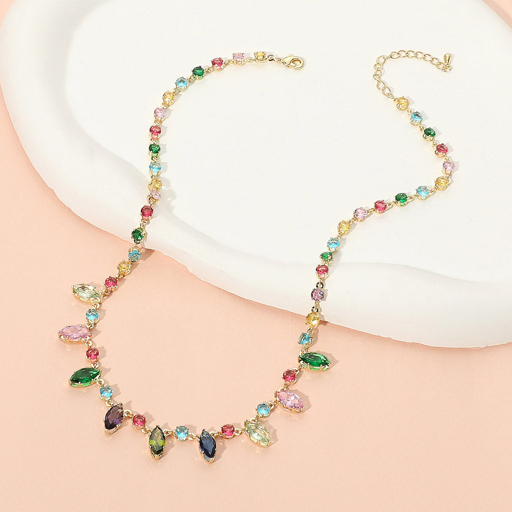 Madeline Love Multi Stainless Steel Multicolor Marquise Mixed Gem Link Necklace