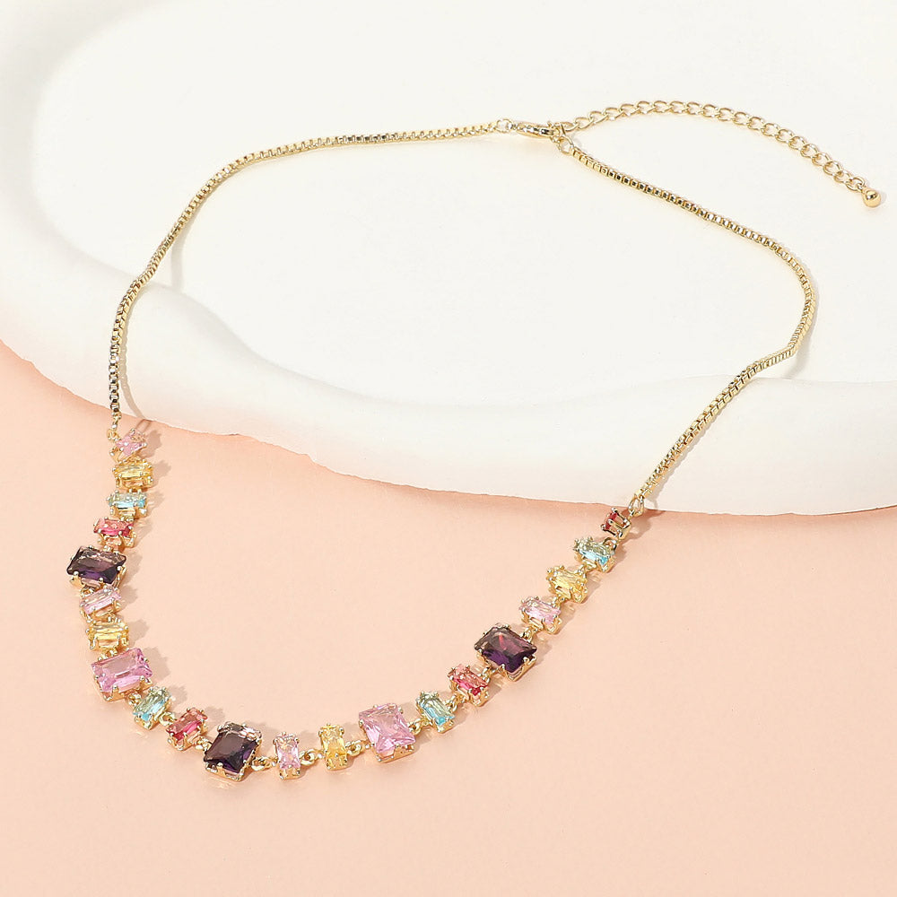 Madeline Love Multi Stainless Steel Mixed Shape Faceted Gem Link Necklace