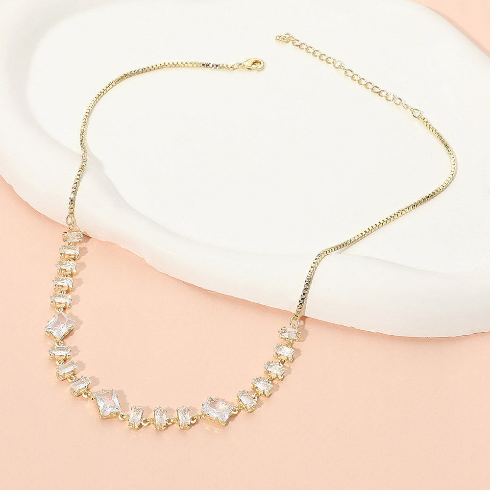Madeline Love Clear Stainless Steel Mixed Shape Faceted Gem Link Necklace