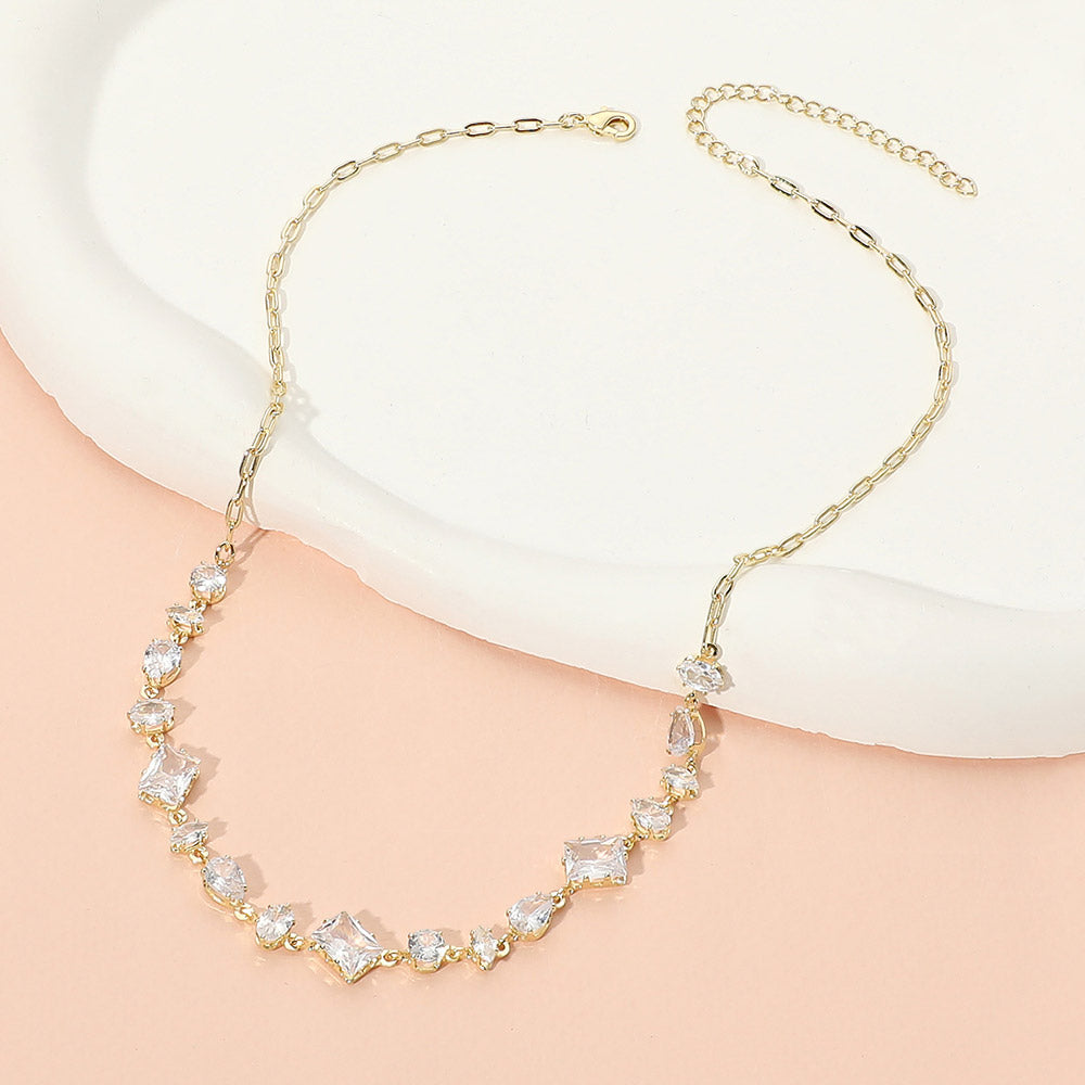 Madeline Love Clear Stainless Steel Mixed Cut Gem Link Necklace