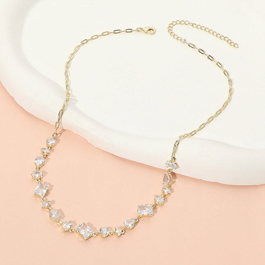 Madeline Love Clear Stainless Steel Mixed Cut Gem Link Necklace